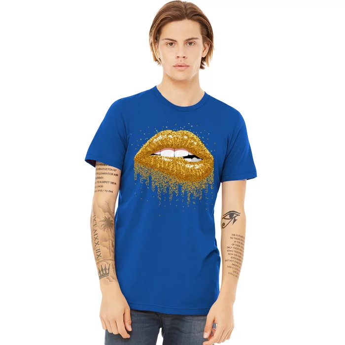 Cool Lips Bite Me Gold Sexy Lips Gift Premium T-Shirt