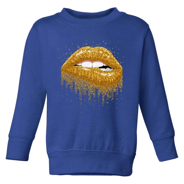 Cool Lips Bite Me Gold Sexy Lips Gift Toddler Sweatshirt