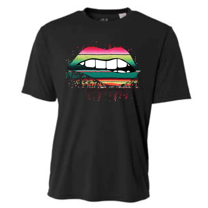 Cool Lips Bite Me Sarape Print Lips Valentine Day Meaningful Gift Cooling Performance Crew T-Shirt