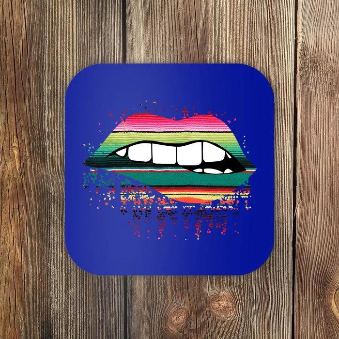 Cool Lips Bite Me Sarape Print Lips Valentine Day Meaningful Gift Coaster