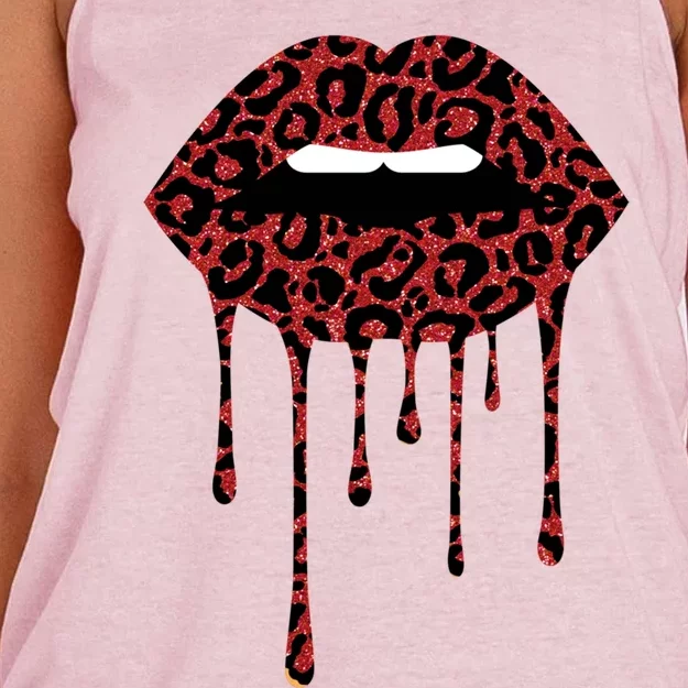 Cool Lips Bite Me Leopard Print Cheetahgift Valentines Meaningful Gift Women's Knotted Racerback Tank