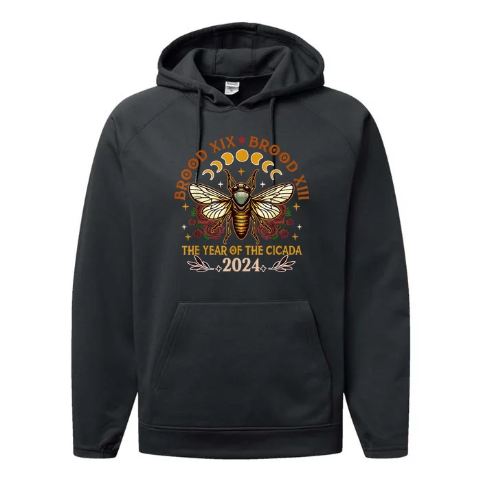 Cicada Lover Brood Xix Brood Xiii Year Of The Cicada 2024 Performance Fleece Hoodie