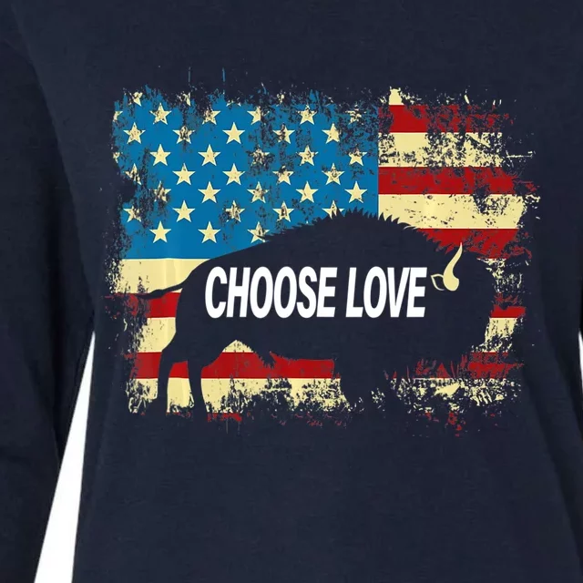 Choose Love Bills Buffalo Choose Love America Flag Womens Cotton Relaxed Long Sleeve T-Shirt