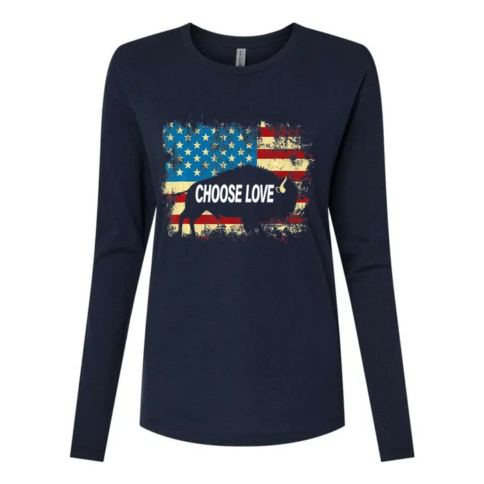 Choose Love Bills Buffalo Choose Love America Flag Womens Cotton Relaxed Long Sleeve T-Shirt