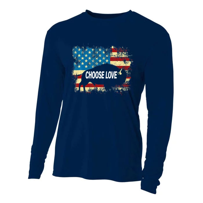 Choose Love Bills Buffalo Choose Love America Flag Cooling Performance Long Sleeve Crew