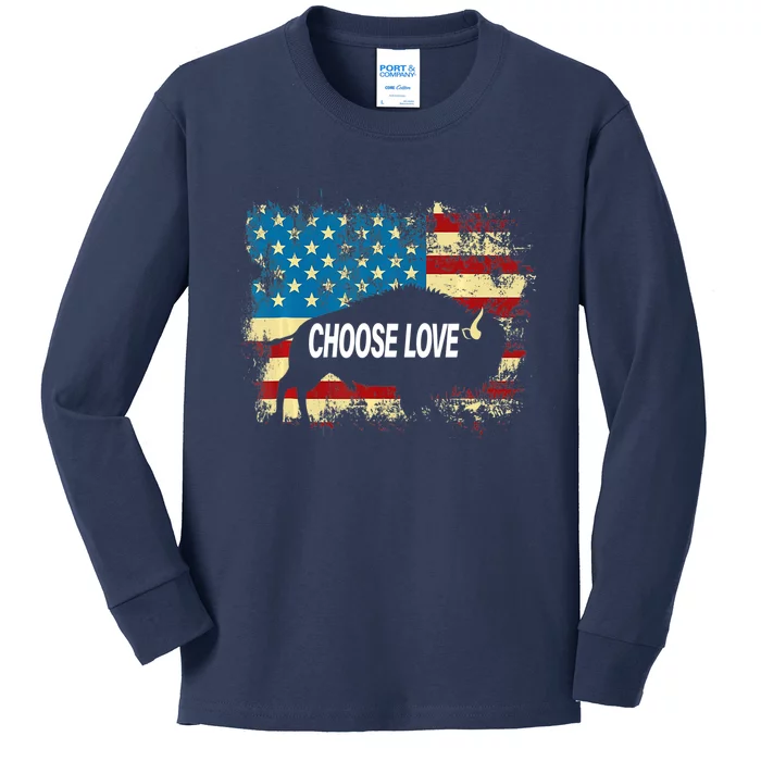 Choose Love Bills Buffalo Choose Love America Flag Kids Long Sleeve Shirt