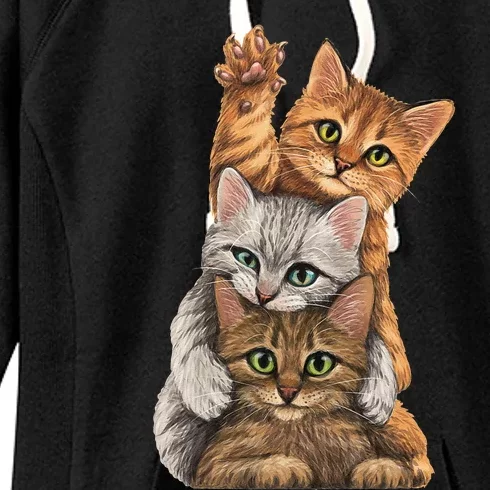 Cute Little Cats Playing Build Wall For Lovers Kitty Kittens Women's Fleece Hoodie