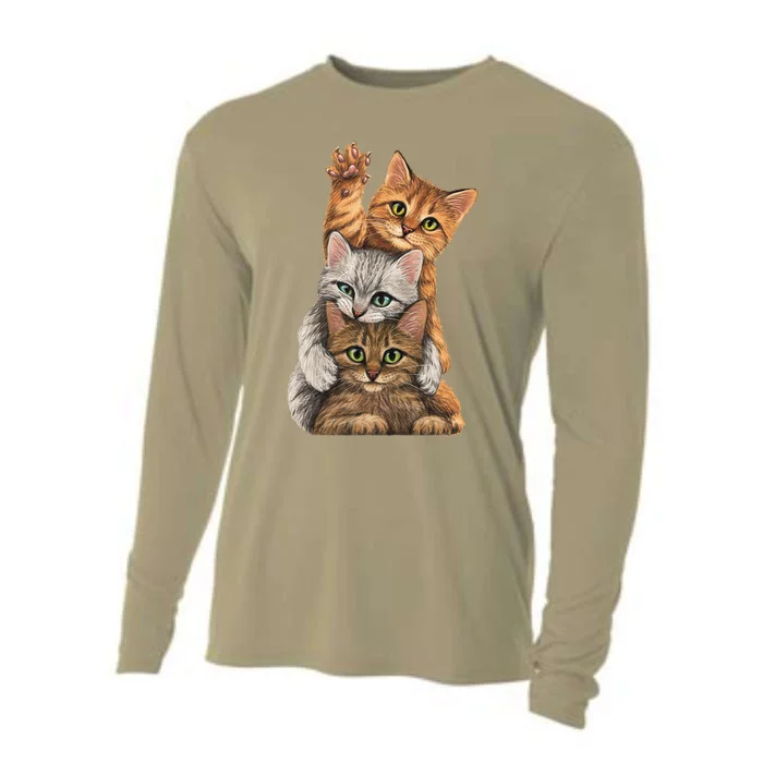 Cute Little Cats Playing Build Wall For Lovers Kitty Kittens Cooling Performance Long Sleeve Crew