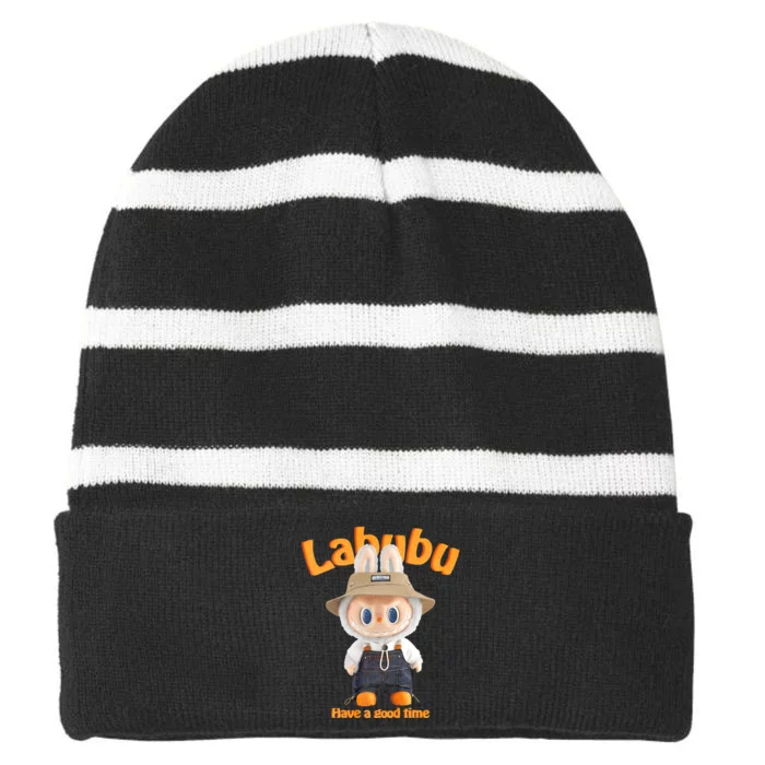 Cute Labubu Classic Pose Fun Labubu Striped Beanie with Solid Band