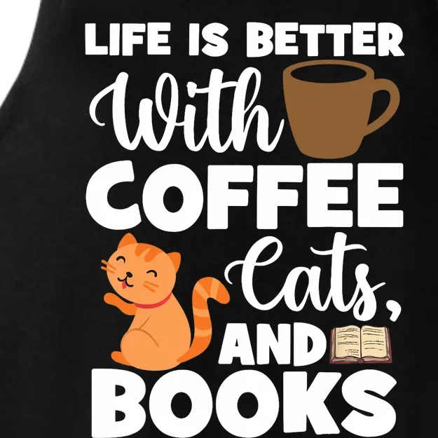 Cat Lovers Cats And Books Coffee Cats And Books Cat Books Ladies Tri-Blend Wicking Tank