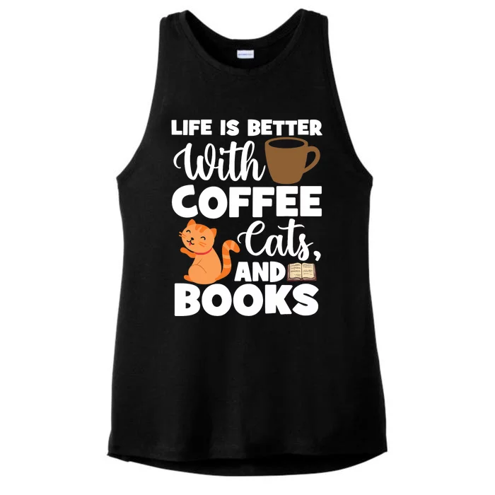 Cat Lovers Cats And Books Coffee Cats And Books Cat Books Ladies Tri-Blend Wicking Tank