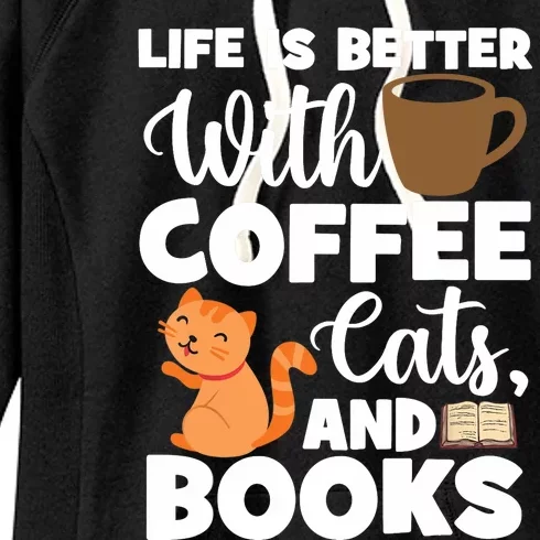 Cat Lovers Cats And Books Coffee Cats And Books Cat Books Women's Fleece Hoodie