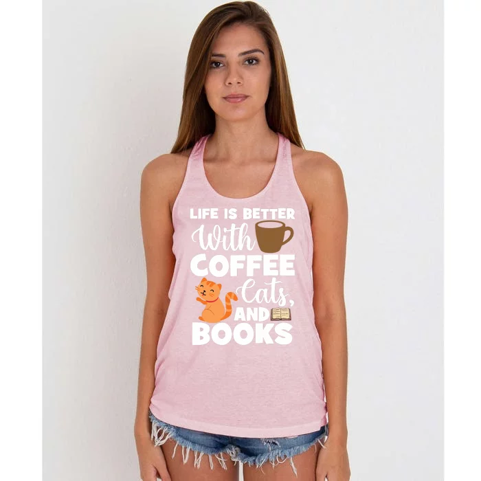 Cat Lovers Cats And Books Coffee Cats And Books Cat Books Women's Knotted Racerback Tank