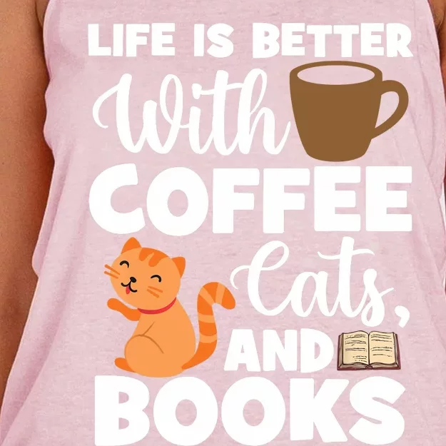 Cat Lovers Cats And Books Coffee Cats And Books Cat Books Women's Knotted Racerback Tank