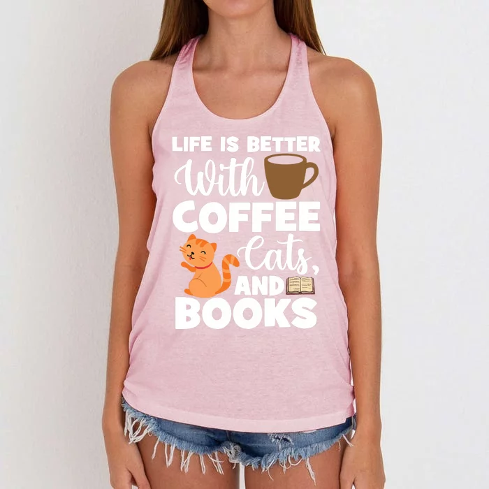 Cat Lovers Cats And Books Coffee Cats And Books Cat Books Women's Knotted Racerback Tank