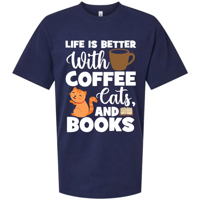 Cat Lovers Cats And Books Coffee Cats And Books Cat Books Sueded Cloud Jersey T-Shirt