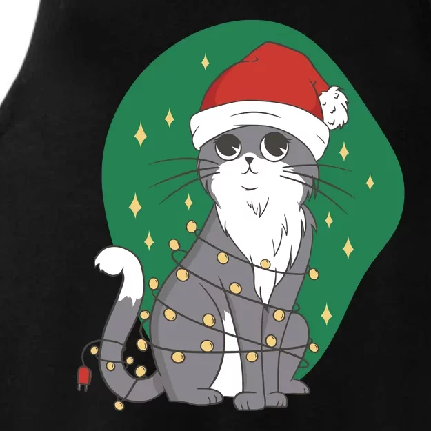 Christmas Lights Cute Cat Ladies Tri-Blend Wicking Tank