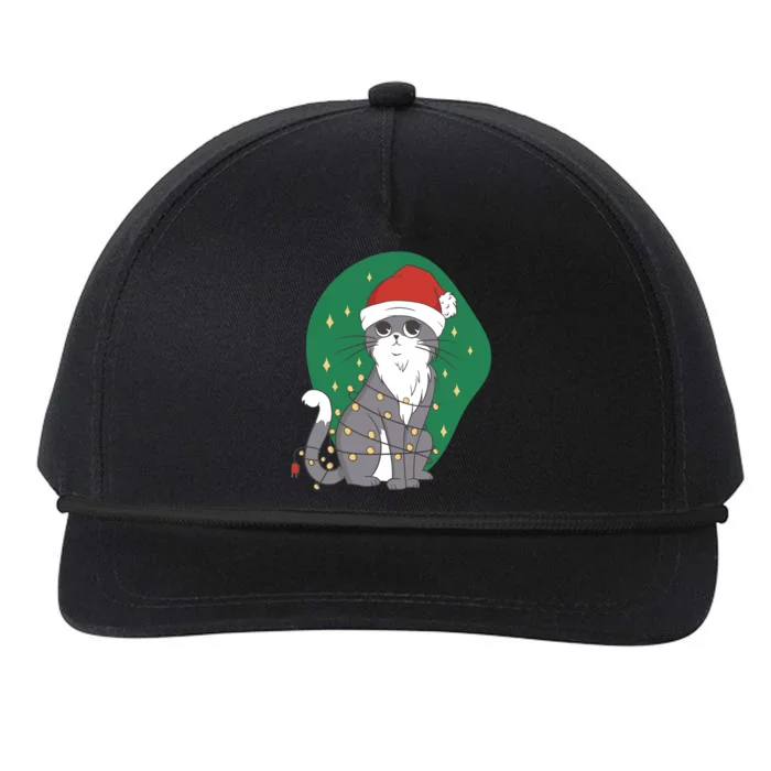 Christmas Lights Cute Cat Snapback Five-Panel Rope Hat