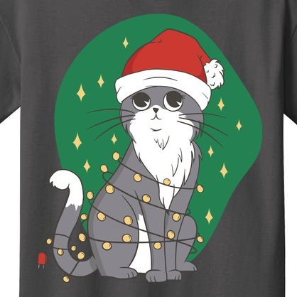 Christmas Lights Cute Cat Kids T-Shirt