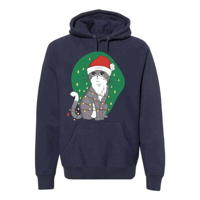 Christmas Lights Cute Cat Premium Hoodie