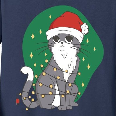 Christmas Lights Cute Cat Kids Long Sleeve Shirt