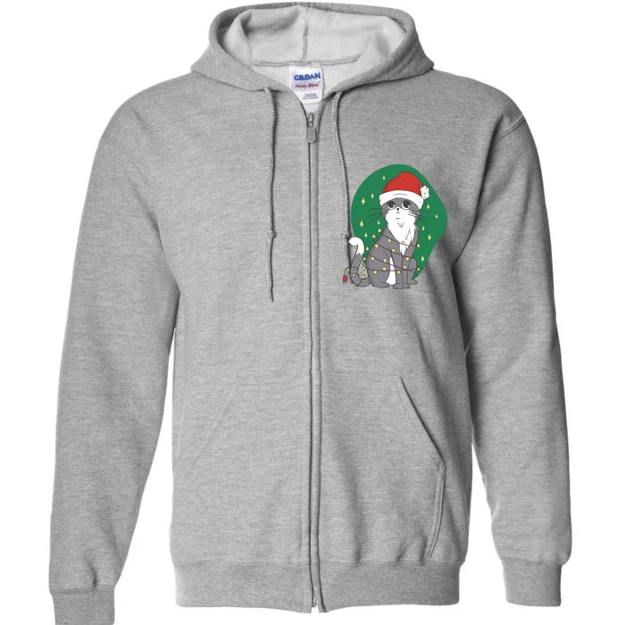 Christmas Lights Cute Cat Full Zip Hoodie