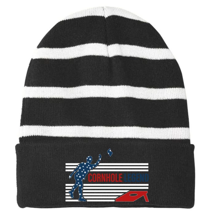 Cornhole Legend Champion Funny Cornhole Team Player Bean Bag Corn Hole Toss Game Striped Beanie with Solid Band