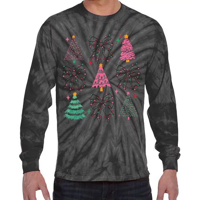 Christmas Lights Coquette Bow Tie-Dye Long Sleeve Shirt