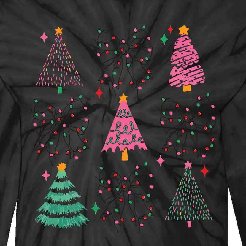 Christmas Lights Coquette Bow Tie-Dye Long Sleeve Shirt