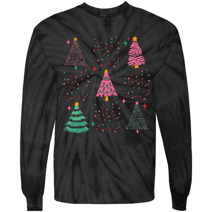 Christmas Lights Coquette Bow Tie-Dye Long Sleeve Shirt