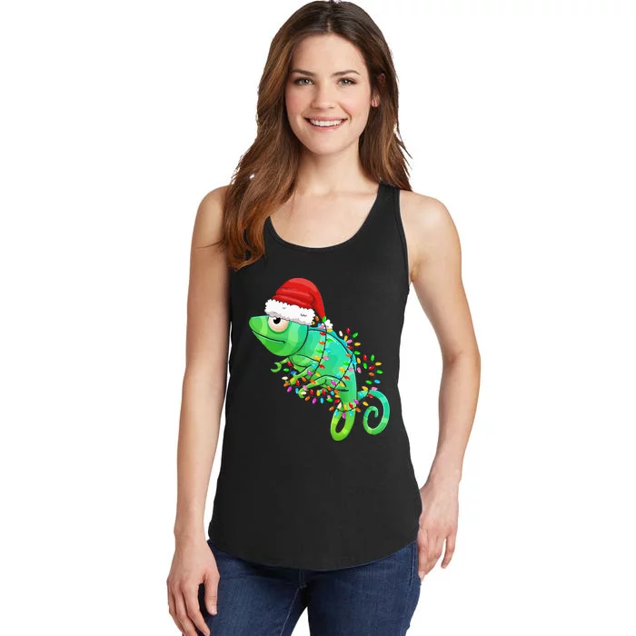 Christmas Lights Chameleon Wearing Xmas Hat Chameleon Lover Ladies Essential Tank