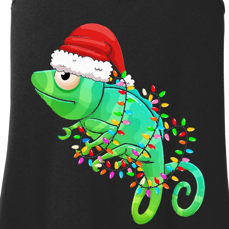 Christmas Lights Chameleon Wearing Xmas Hat Chameleon Lover Ladies Essential Tank