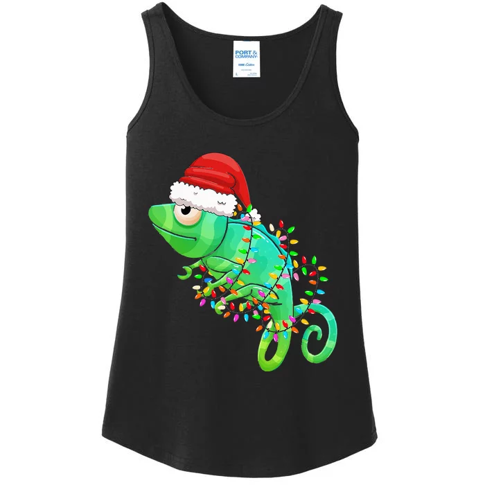 Christmas Lights Chameleon Wearing Xmas Hat Chameleon Lover Ladies Essential Tank