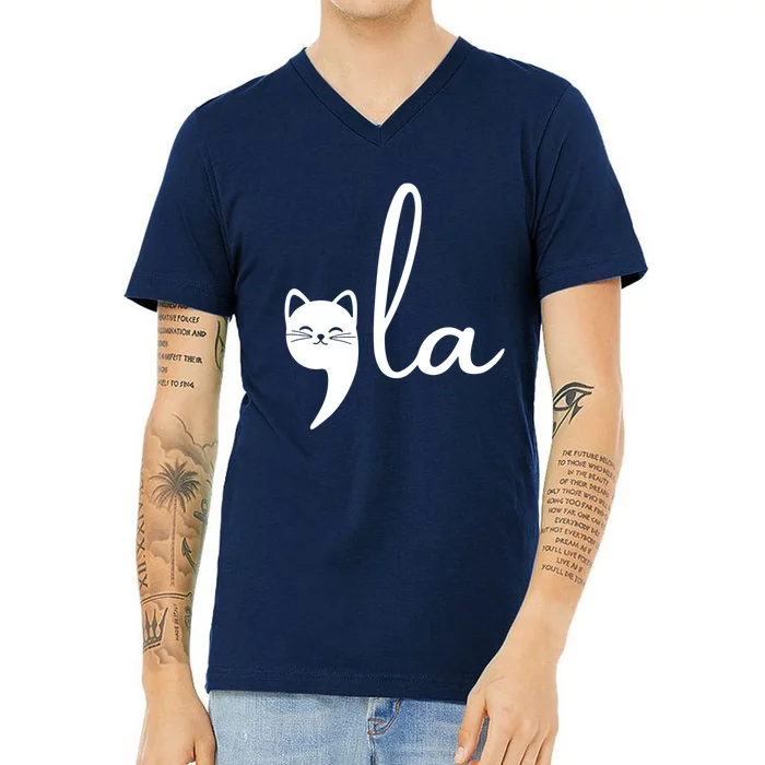 Comma La Cat Lady Kamala Harris V-Neck T-Shirt