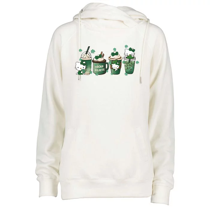 Cute Latte Coffee Cat Womens Funnel Neck Pullover Hood