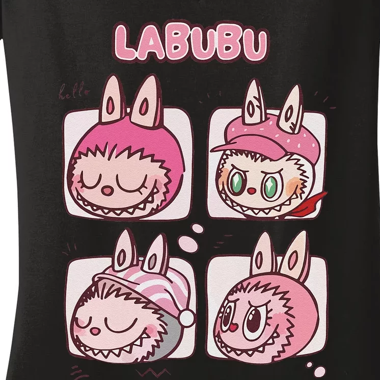 Cute Labubu Classic Pose Funny Labubu Birthday Women's V-Neck T-Shirt