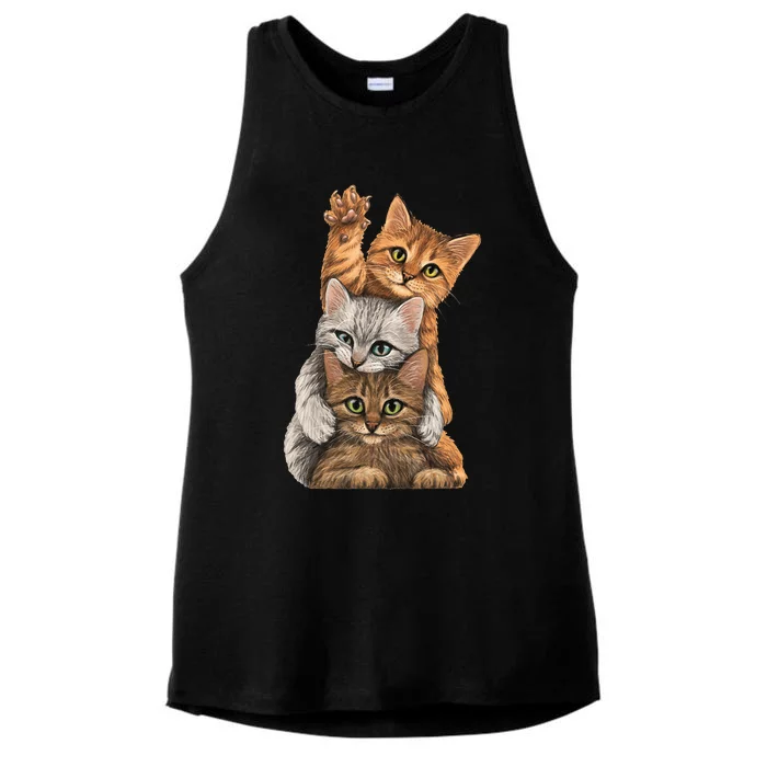 cute little Cats playing build Wall Ladies Tri-Blend Wicking Tank