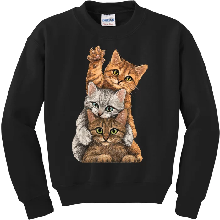 cute little Cats playing build Wall Kids Sweatshirt