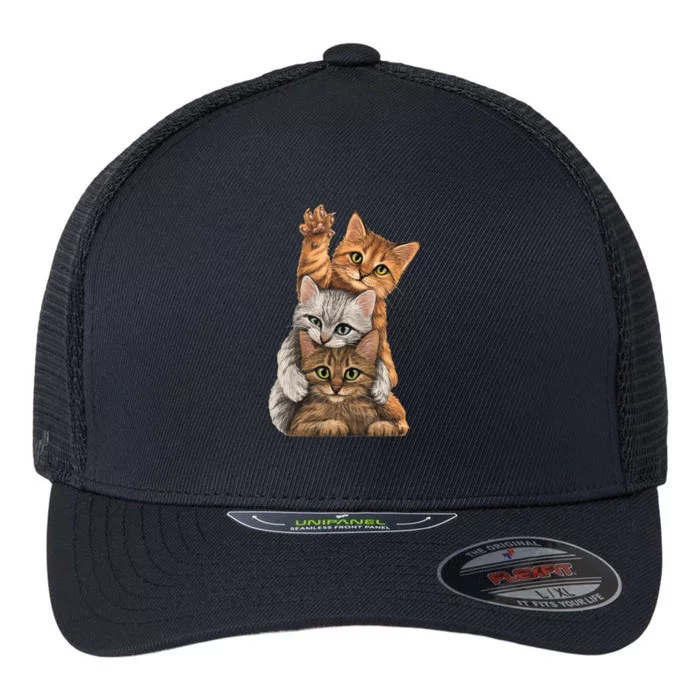 Cute Little Cats Playing Build Wall For Lovers Kitty Kittens Flexfit Unipanel Trucker Cap