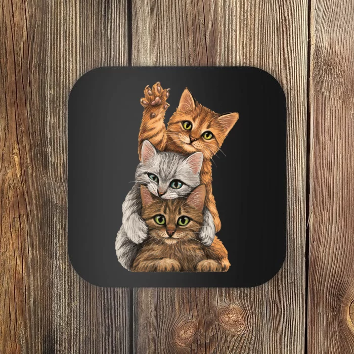 Cute Little Cats Playing Build Wall For Lovers Kitty Kittens Coaster