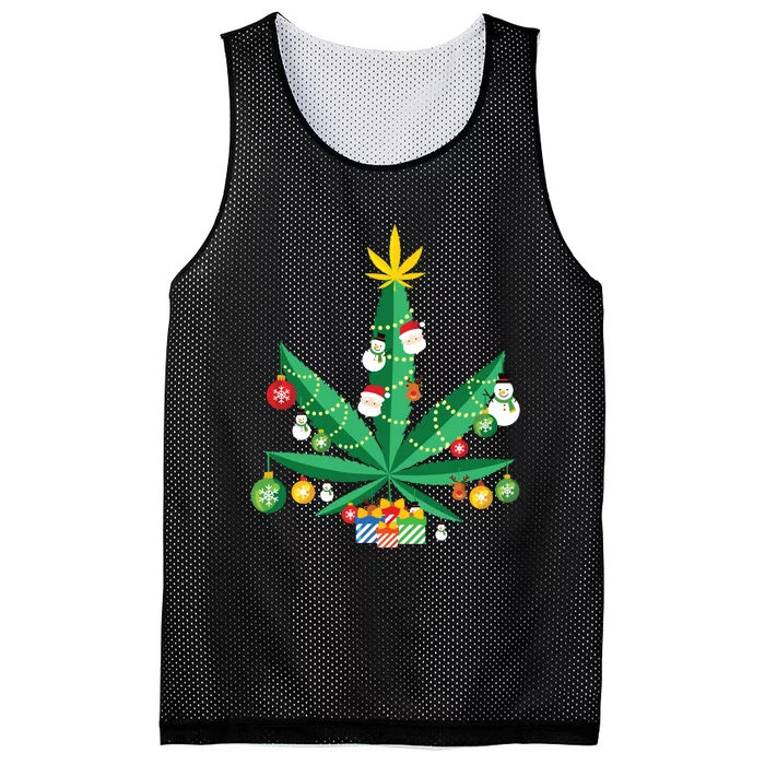 Cannabis Leaf Christmas Tree Mesh Reversible Basketball Jersey Tank