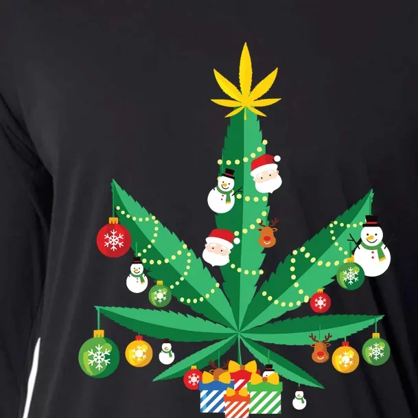 Cannabis Leaf Christmas Tree Cooling Performance Long Sleeve Crew