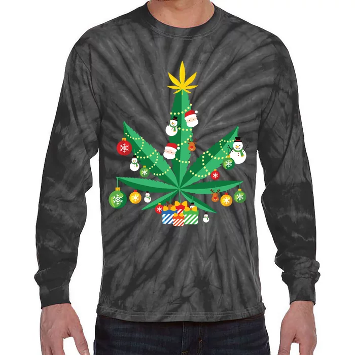 Cannabis Leaf Christmas Tree Tie-Dye Long Sleeve Shirt