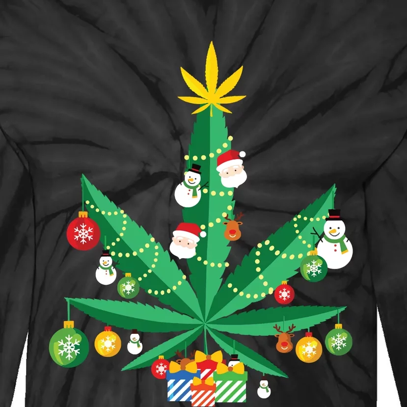 Cannabis Leaf Christmas Tree Tie-Dye Long Sleeve Shirt