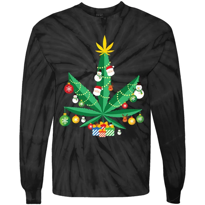 Cannabis Leaf Christmas Tree Tie-Dye Long Sleeve Shirt