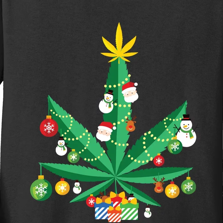 Cannabis Leaf Christmas Tree Kids Long Sleeve Shirt