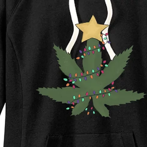 Cannabis Leaf Christmas Tree Funny Weed Xmas Gift Women's Fleece Hoodie