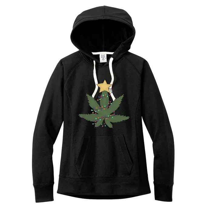 Cannabis Leaf Christmas Tree Funny Weed Xmas Gift Women's Fleece Hoodie