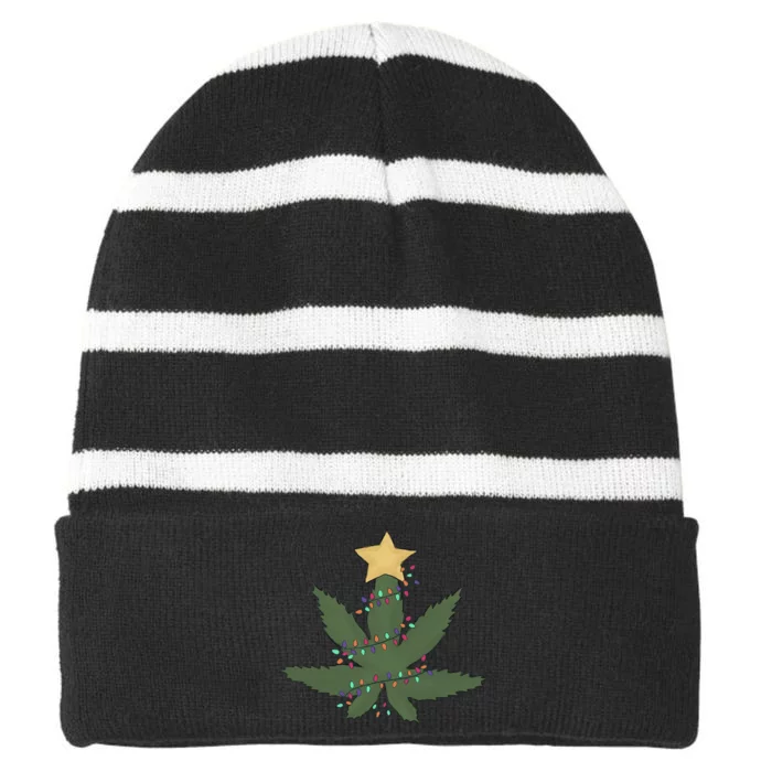 Cannabis Leaf Christmas Tree Funny Weed Xmas Gift Striped Beanie with Solid Band