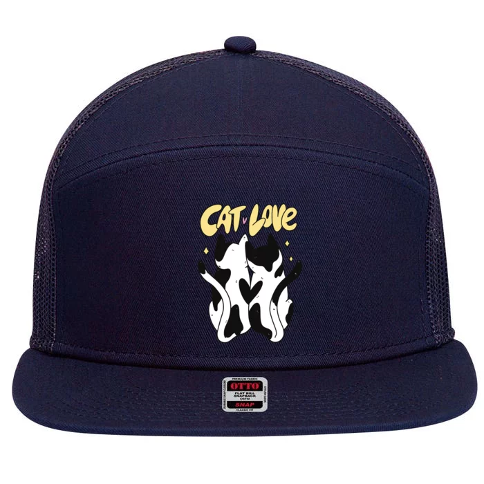 Cat Love Cute Gift 7 Panel Mesh Trucker Snapback Hat